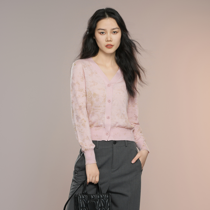 XG雪歌粉色毛针织衫XK311040B308开衫轻奢风