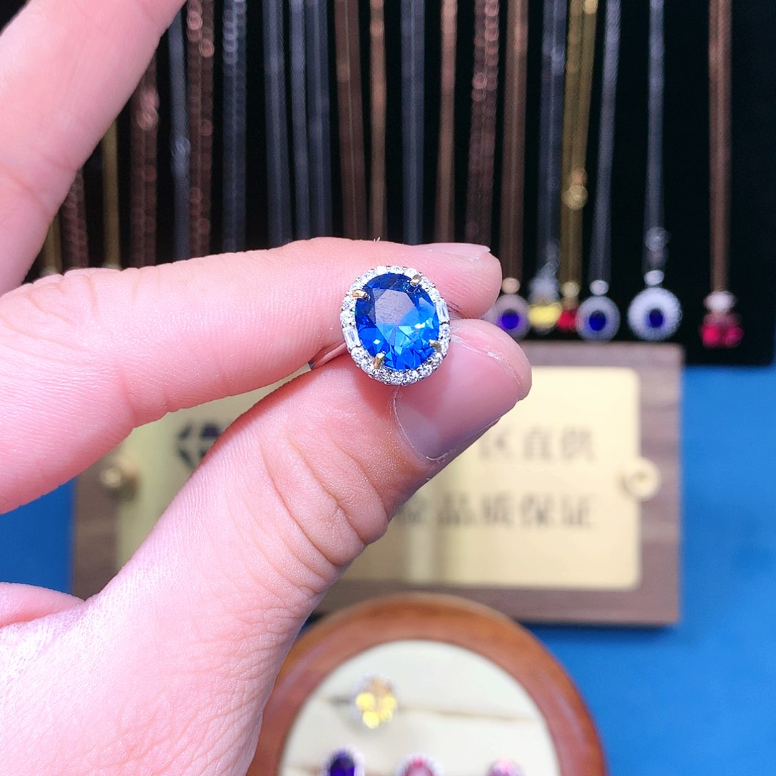 蓝宝石戒指银S925镶嵌
