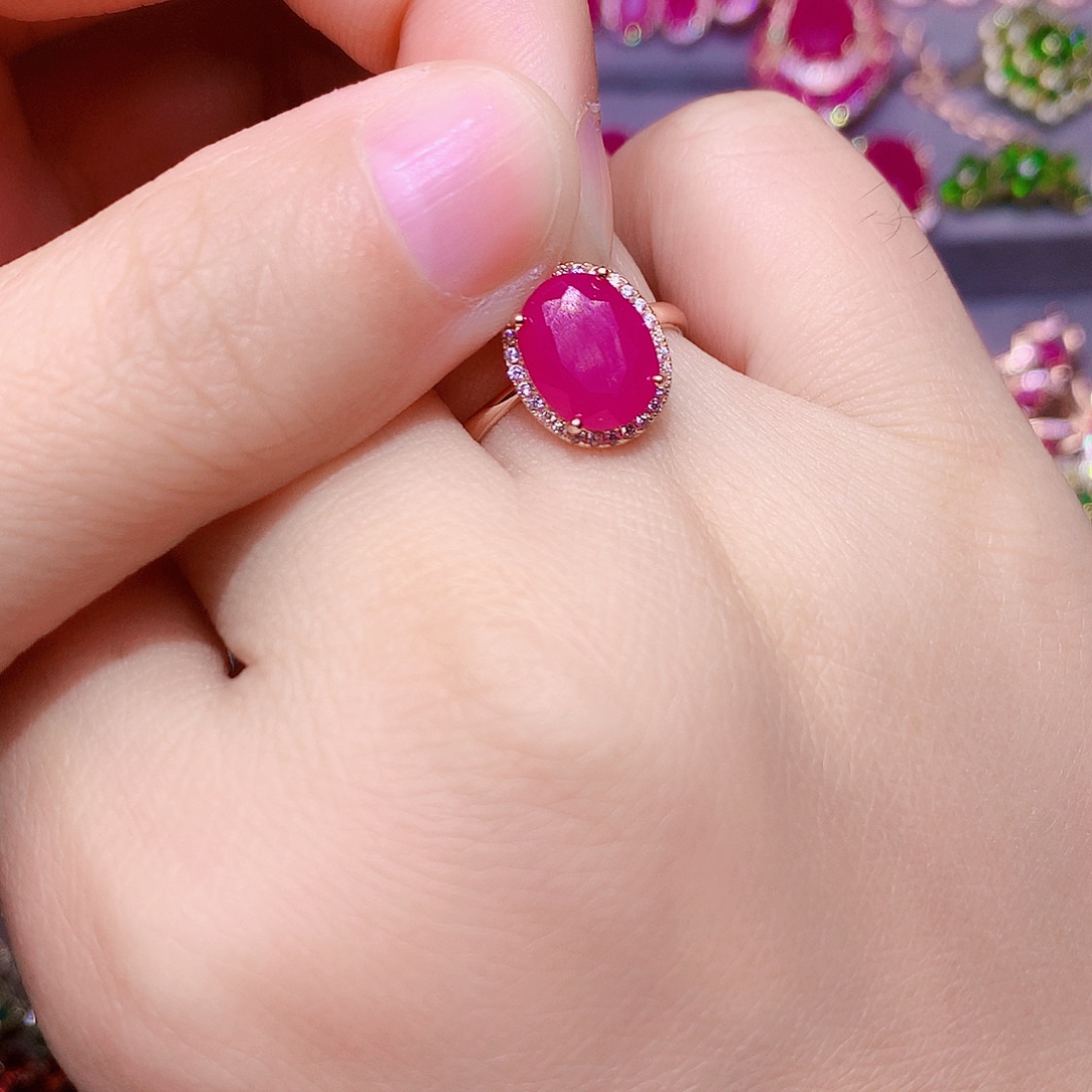 喵***眉银S925镶嵌戒指红宝石