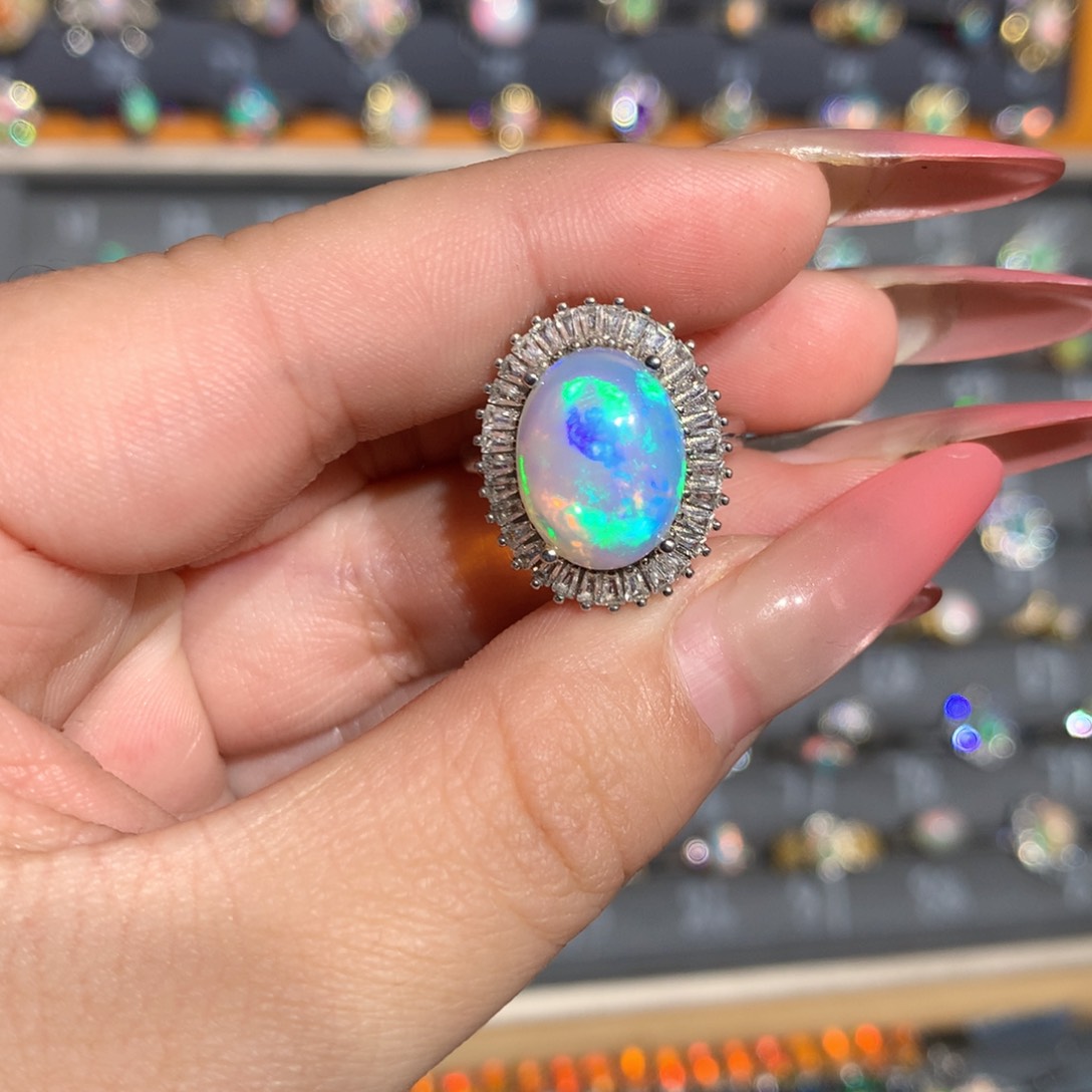 银S925镶嵌欧泊欧泊戒指l