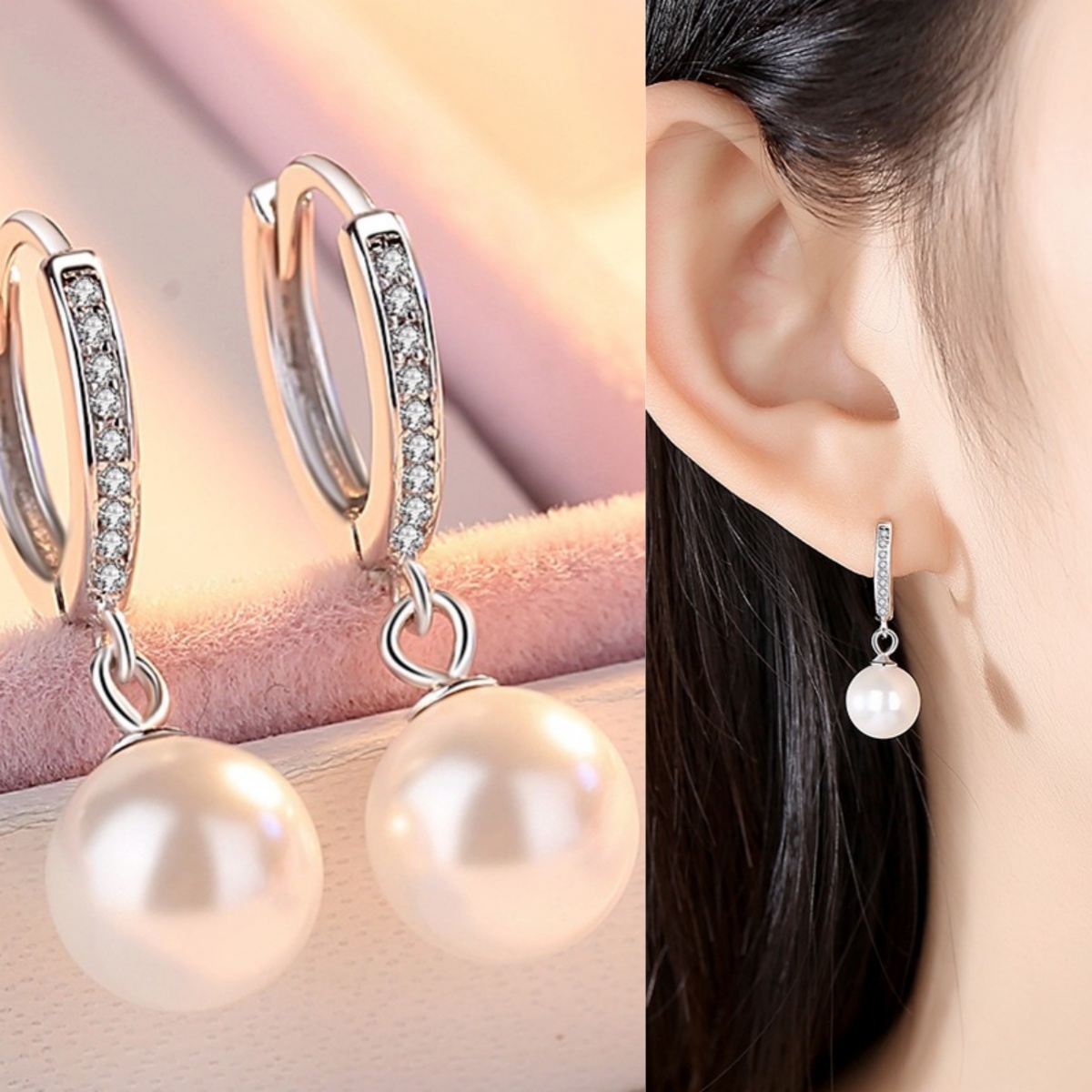 925银耳饰 S925纯银仿珍珠耳环女气质耳坠防过敏简约百搭耳扣耳饰