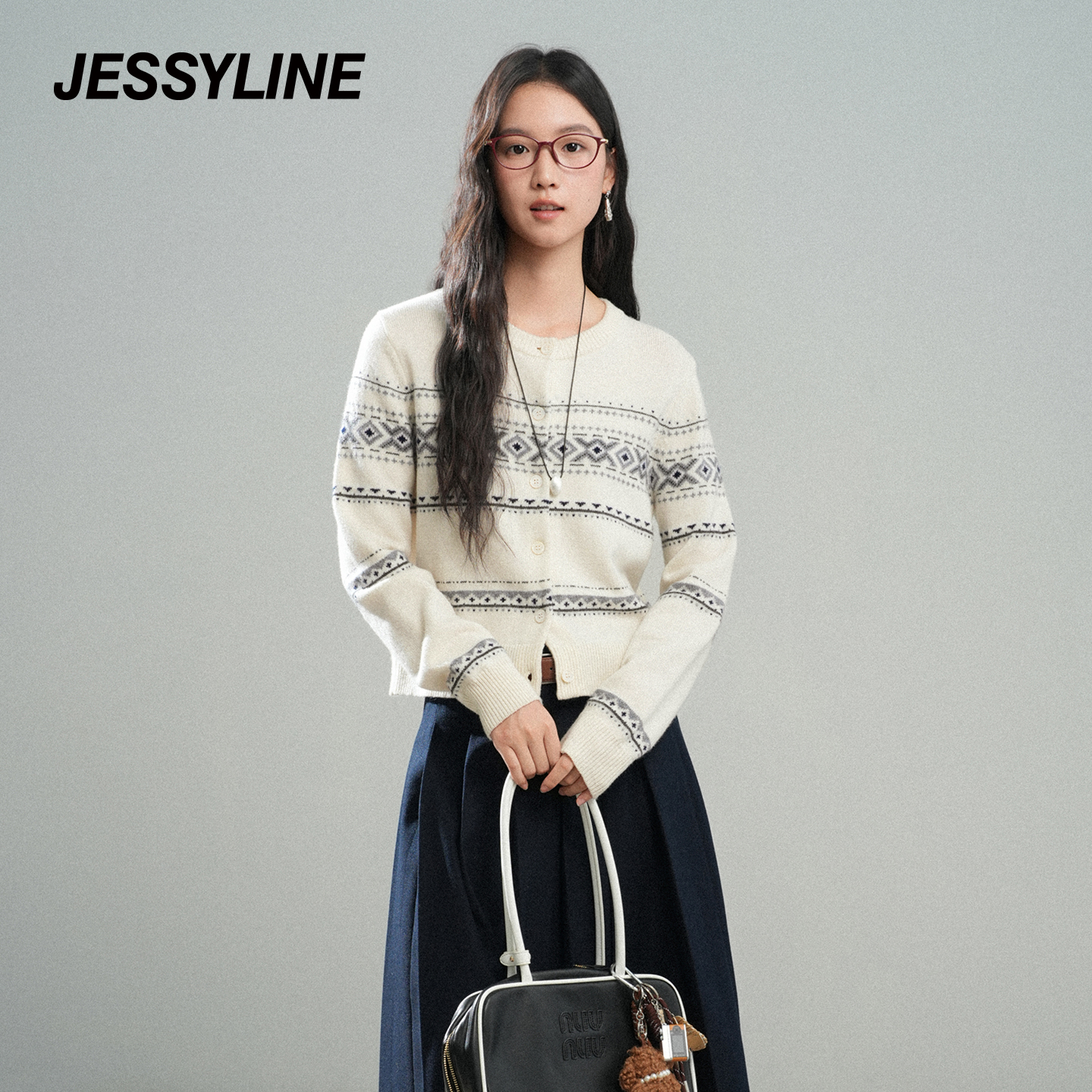 jessyline2025冬季新款 杰茜莱费尔岛毛衣纯羊毛女士针织开衫
