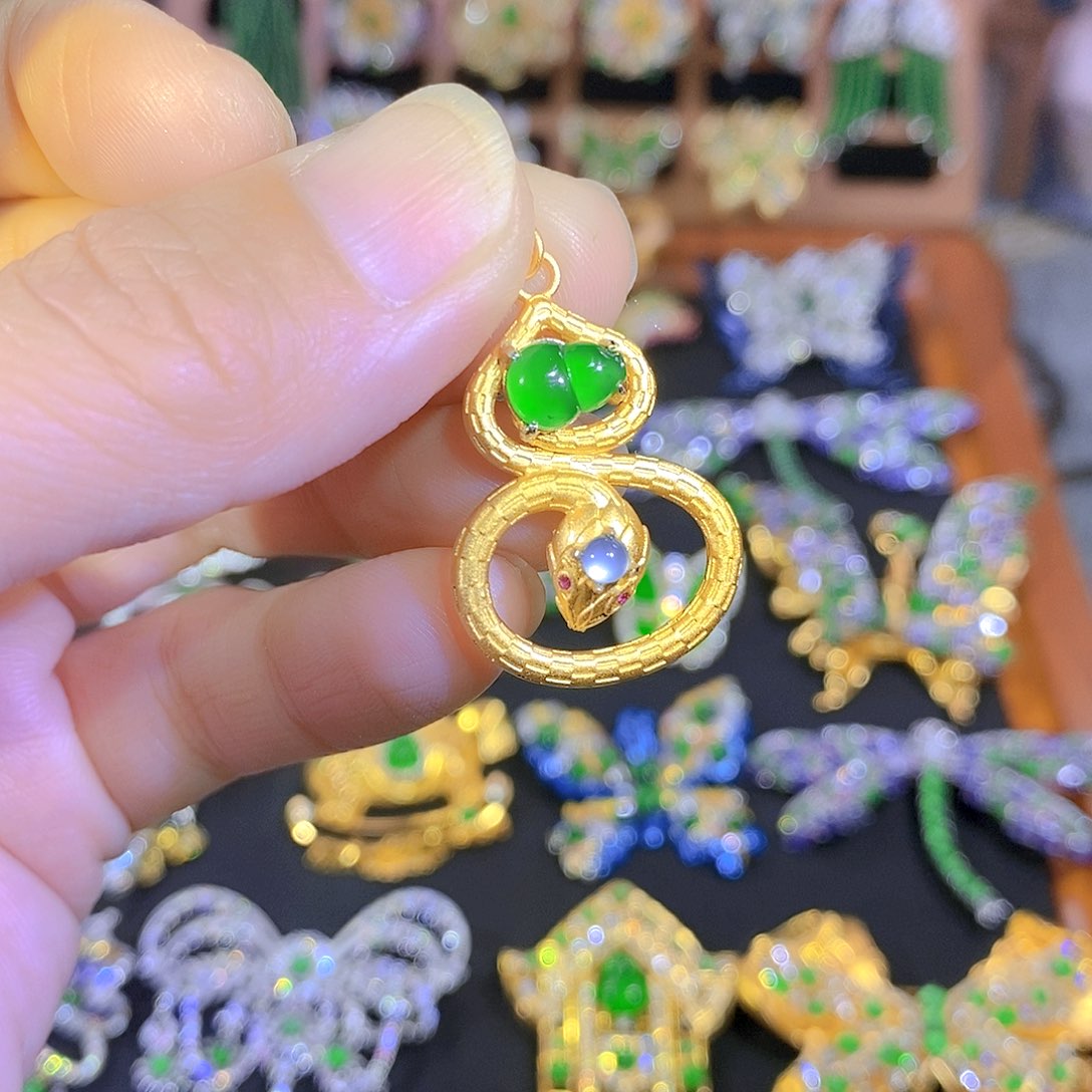 吊坠(不含链)银S925镶嵌翡翠