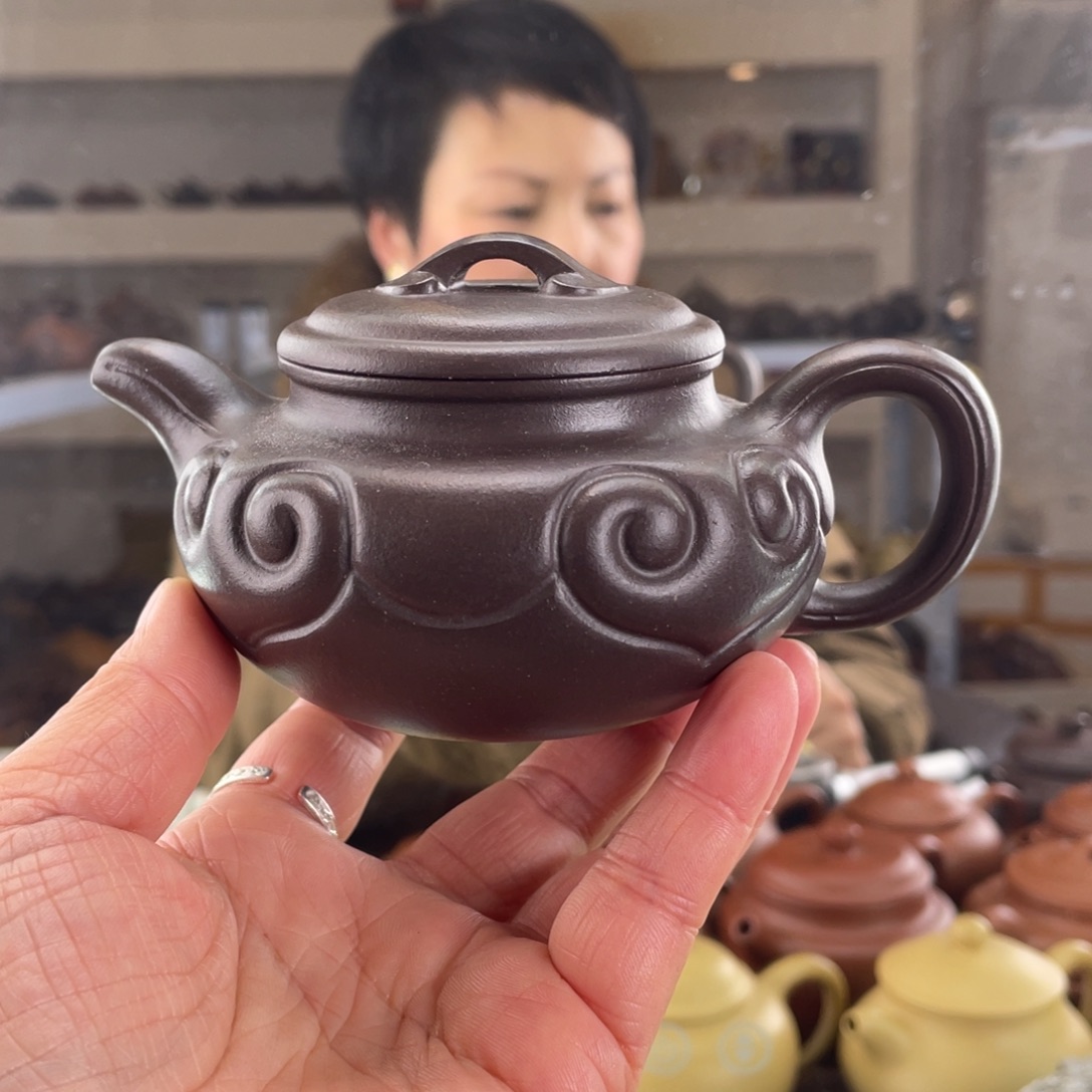 茶壶紫砂大水潭天青手磨料仿古如意220cc