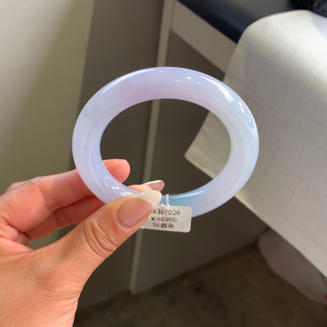 翡翠手镯未镶嵌紫底飘晴蓝56胖圆