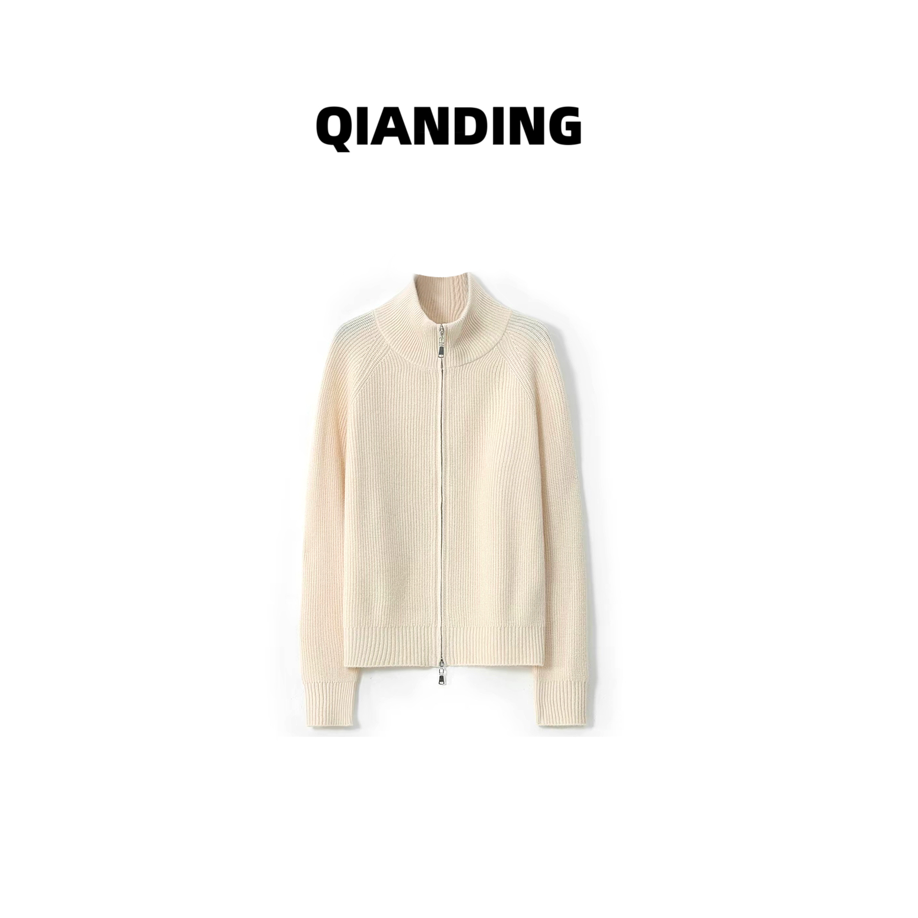 【QIANDING】【黄金肩】100%绵羊毛初剪澳毛高领坑条保暖针织毛衣F418