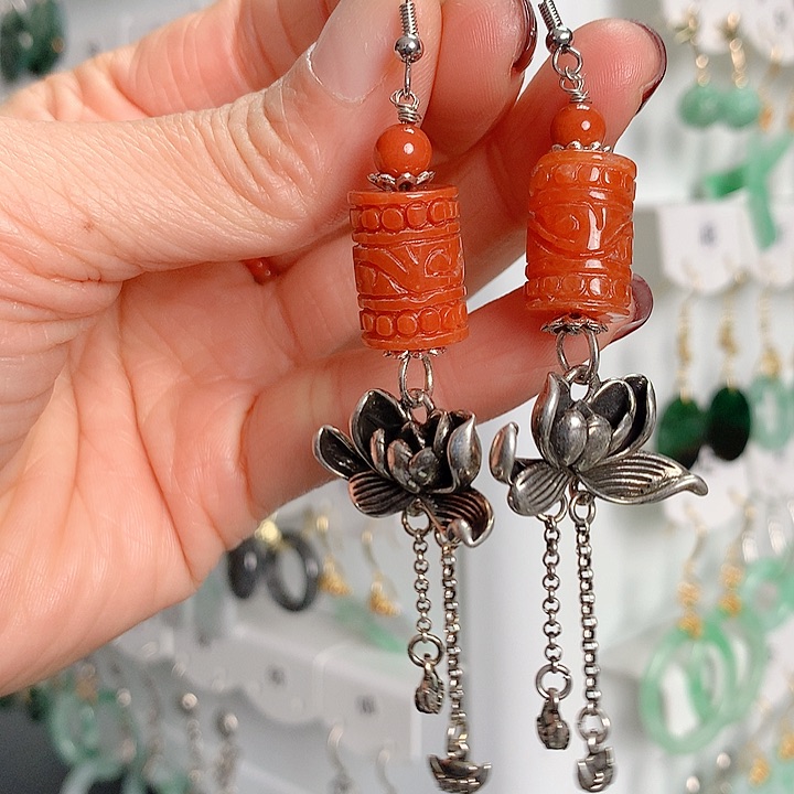 翡翠耳饰银S925镶嵌翡翠