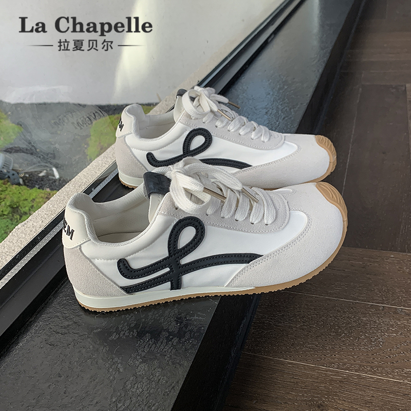 拉夏贝尔德训鞋女2025年春夏新款芒果头撞色复古休闲鞋百搭潮单鞋