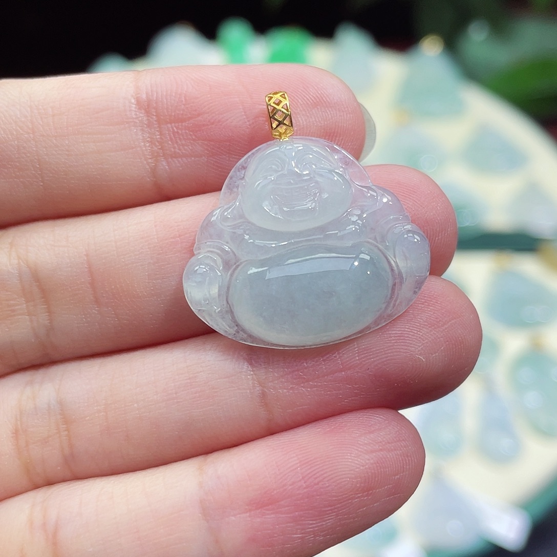 颈饰18K金镶嵌翡翠佛公
