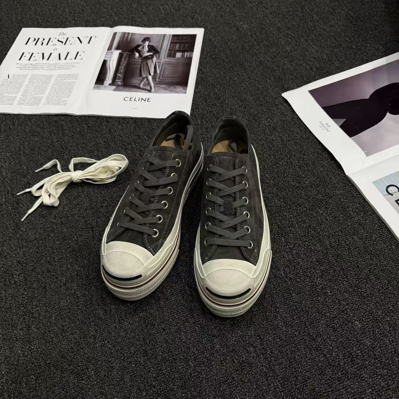 LULU  牛皮厚底增高系带板鞋7509（跟4cm)