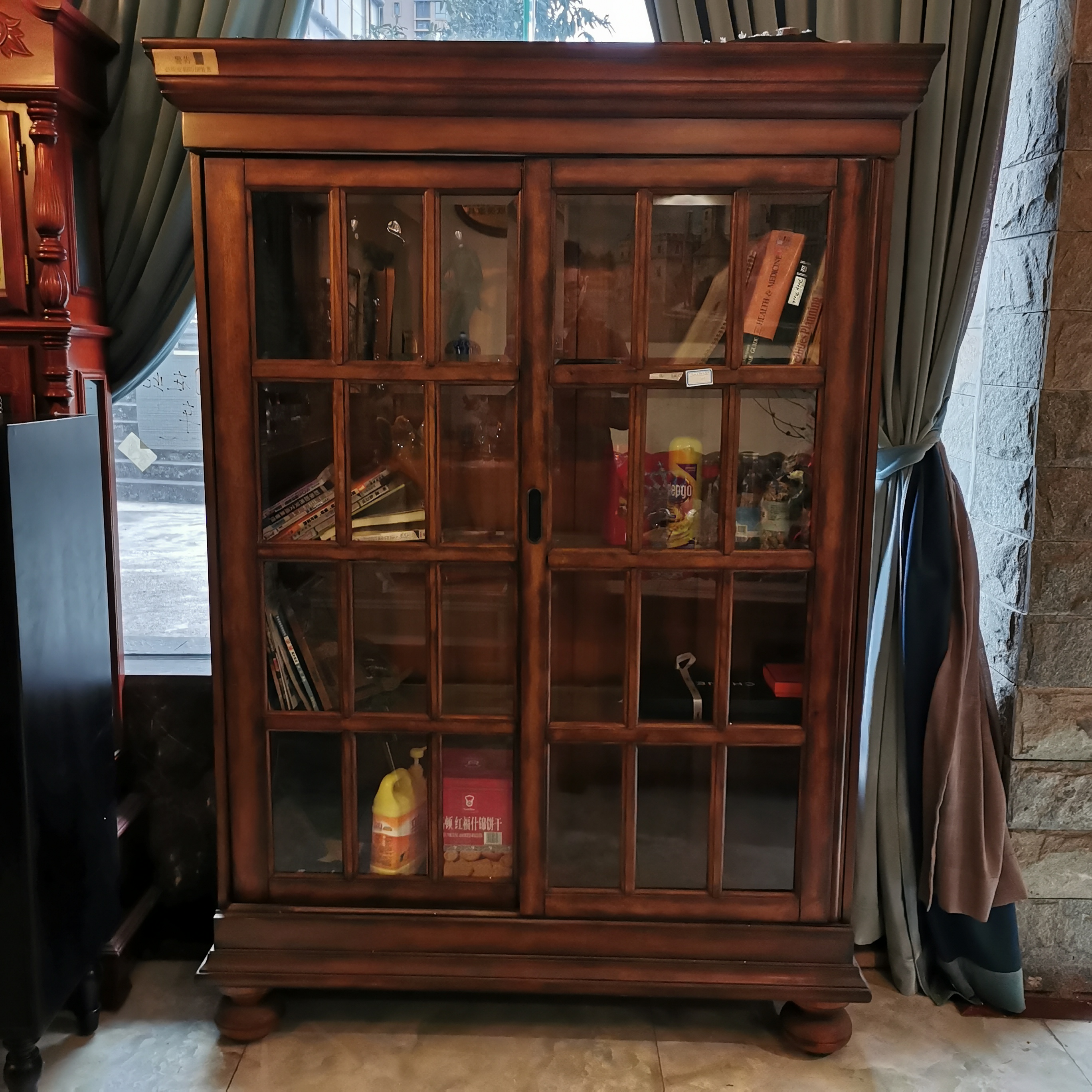 美式复古实木轻奢客厅简约高档别墅欧式古典双门书柜132*41*185cm