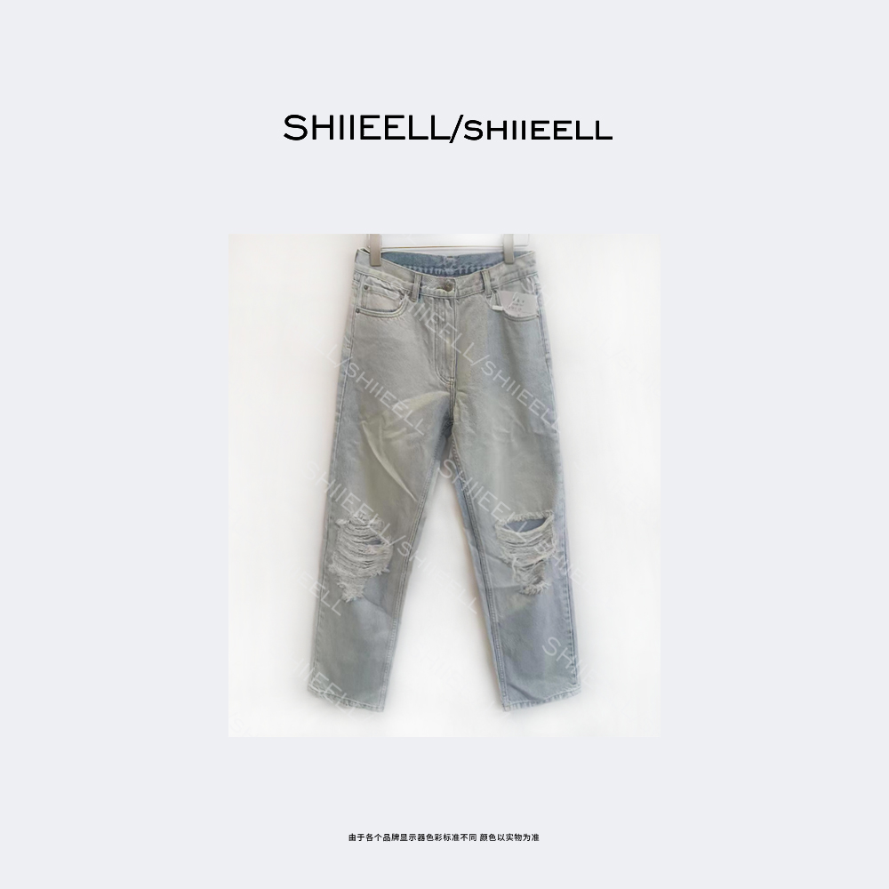 SHIIEELL复古做旧破洞水洗牛仔裤Z8302