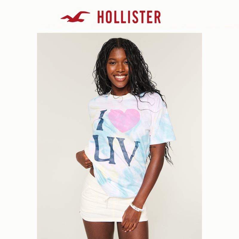 Hollister26春新款美式辣妹扎染字母印花短袖T恤女装357-1028