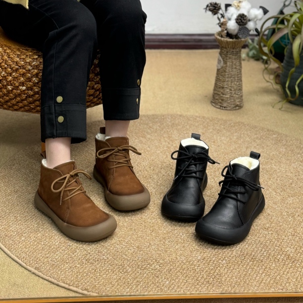 2025新款羊毛防滑休闲风防水圆头短靴英伦风秋冬季百搭短靴3618-6