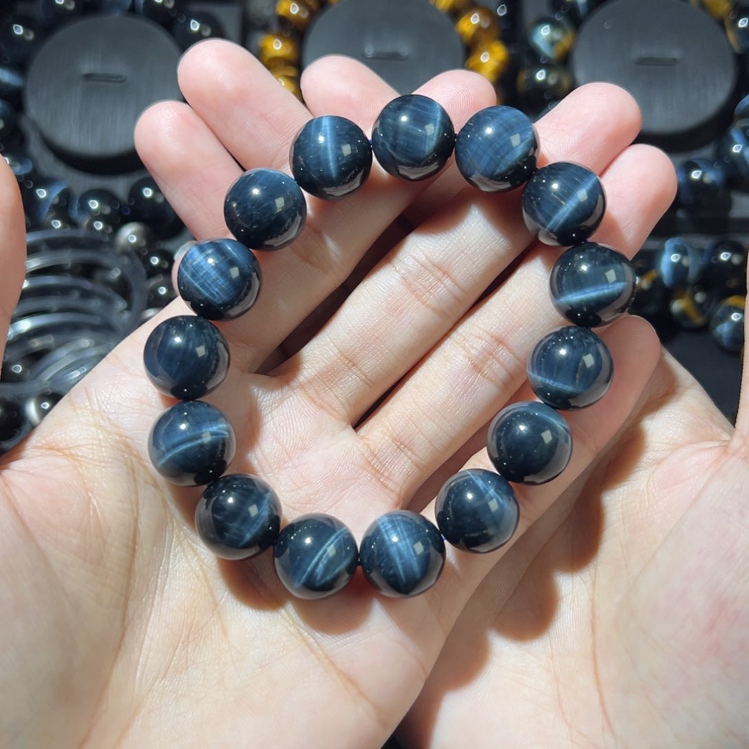木变石手链未镶嵌典*长蓝虎14咪湖水蓝