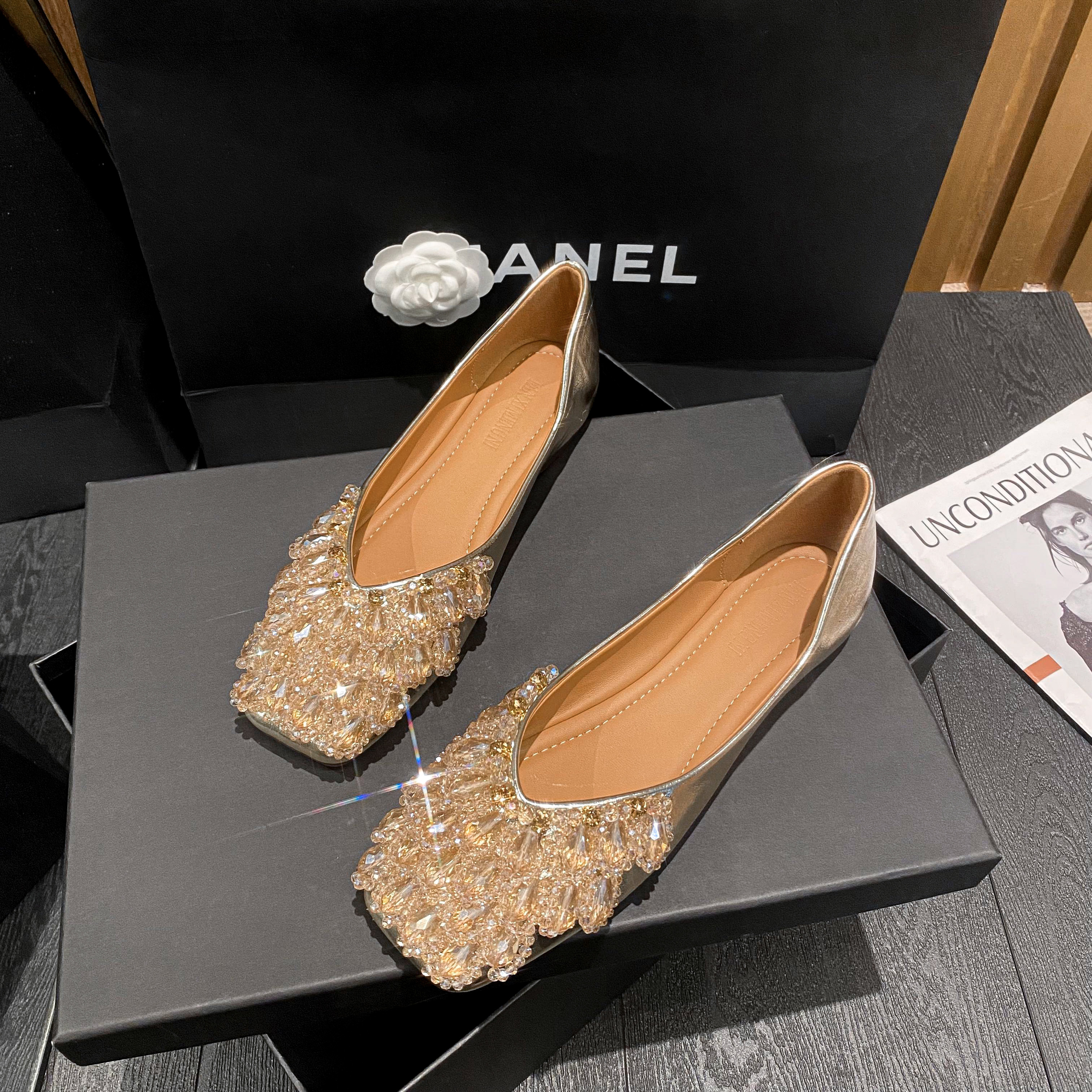 2025新款重工满钻设计一脚蹬单鞋软底软面方头时尚百搭高级感