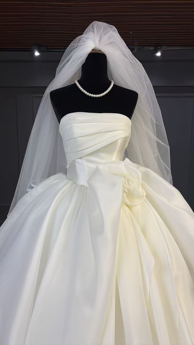 【真爱婚纱-一字肩】一字肩缎面婚纱 仙女甜美公主婚纱 缎面婚纱