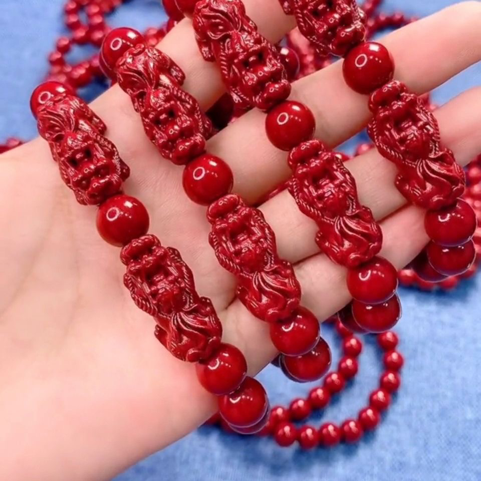 含辰砂工艺品高含量朱砂（双貔貅）男女款手链手串