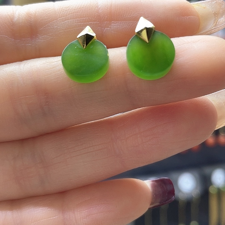 和田玉耳饰银S925镀金镶嵌