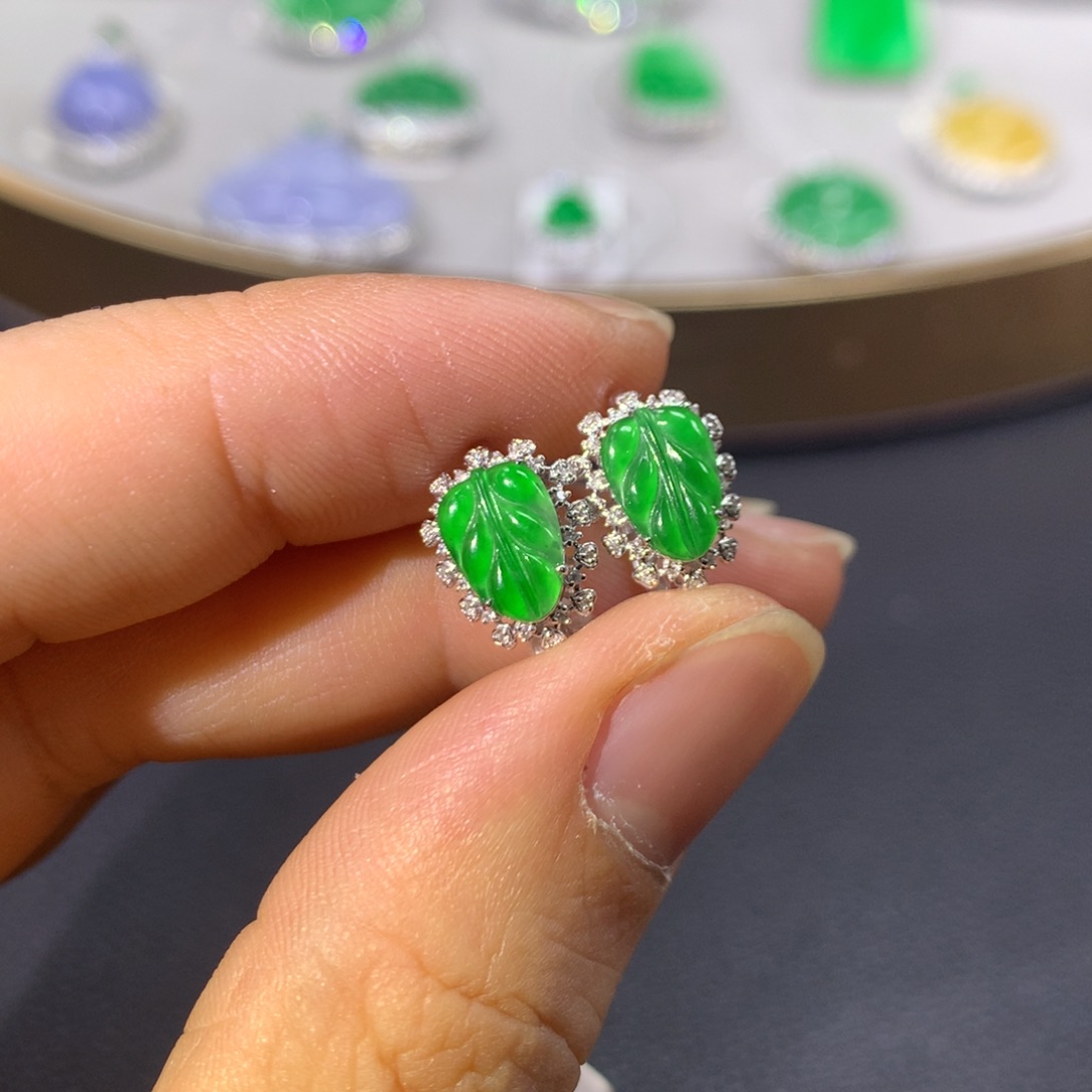 翡翠耳饰18K金镶嵌翡翠