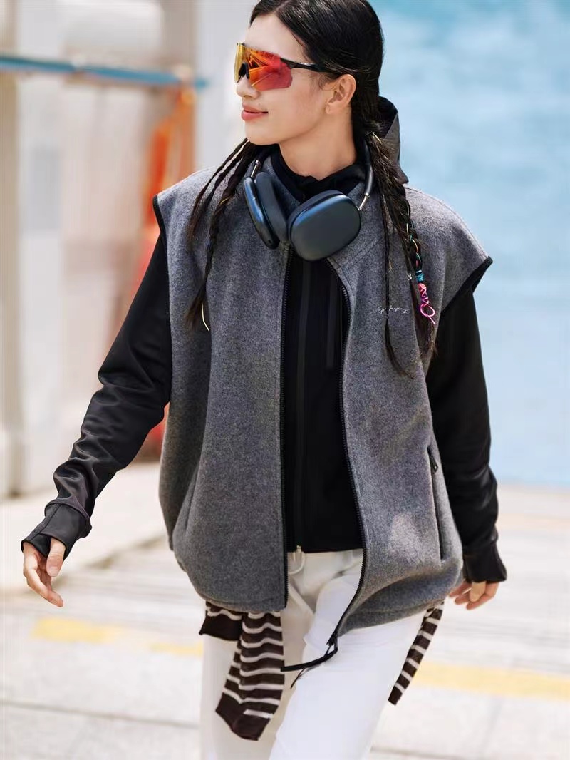 E&P时尚羊毛摇粒绒宽松立领廓形马甲外套