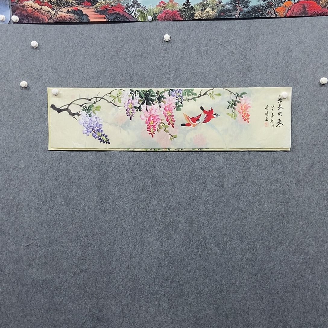 国画四尺对开花鸟一副