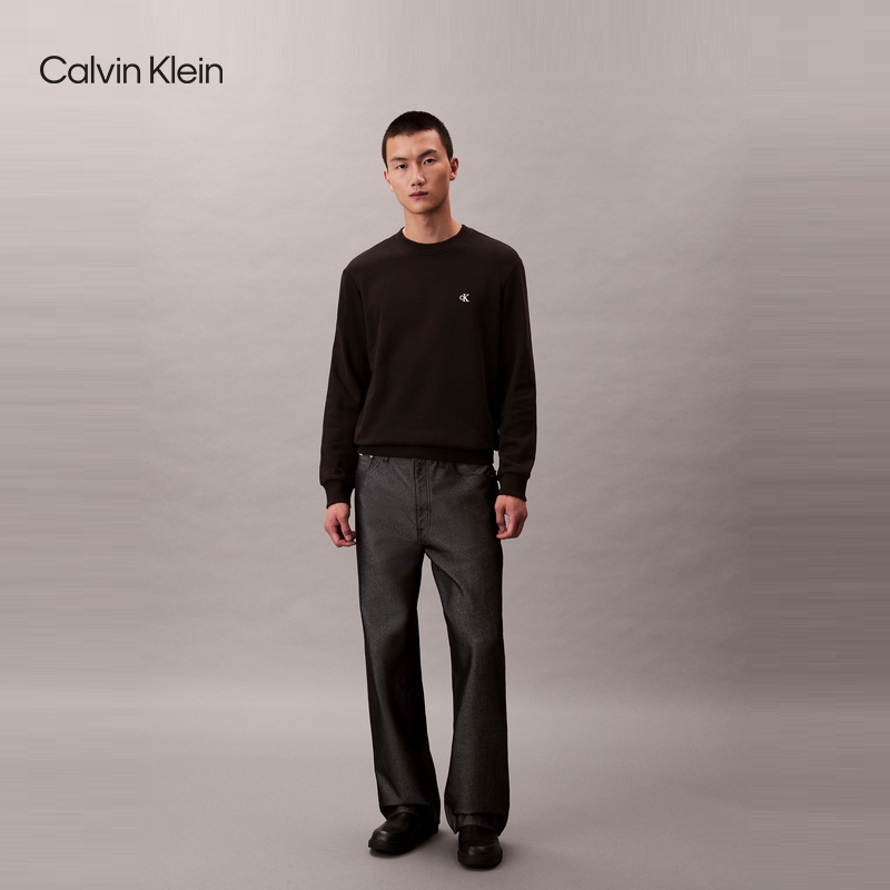 CK Jeans25秋季新款男士运动休闲风刺绣字母纯色圆领卫衣