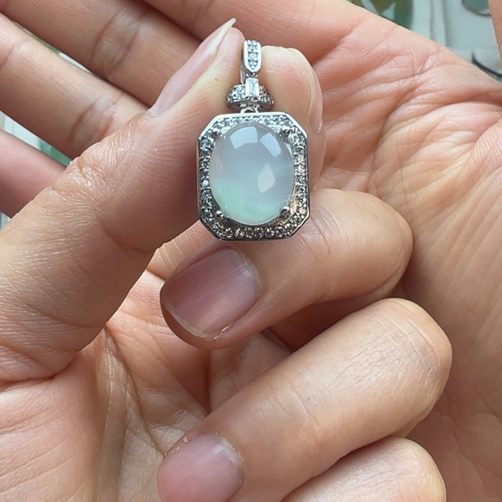 石英质玉银S925镀金镶嵌吊坠(不含链)