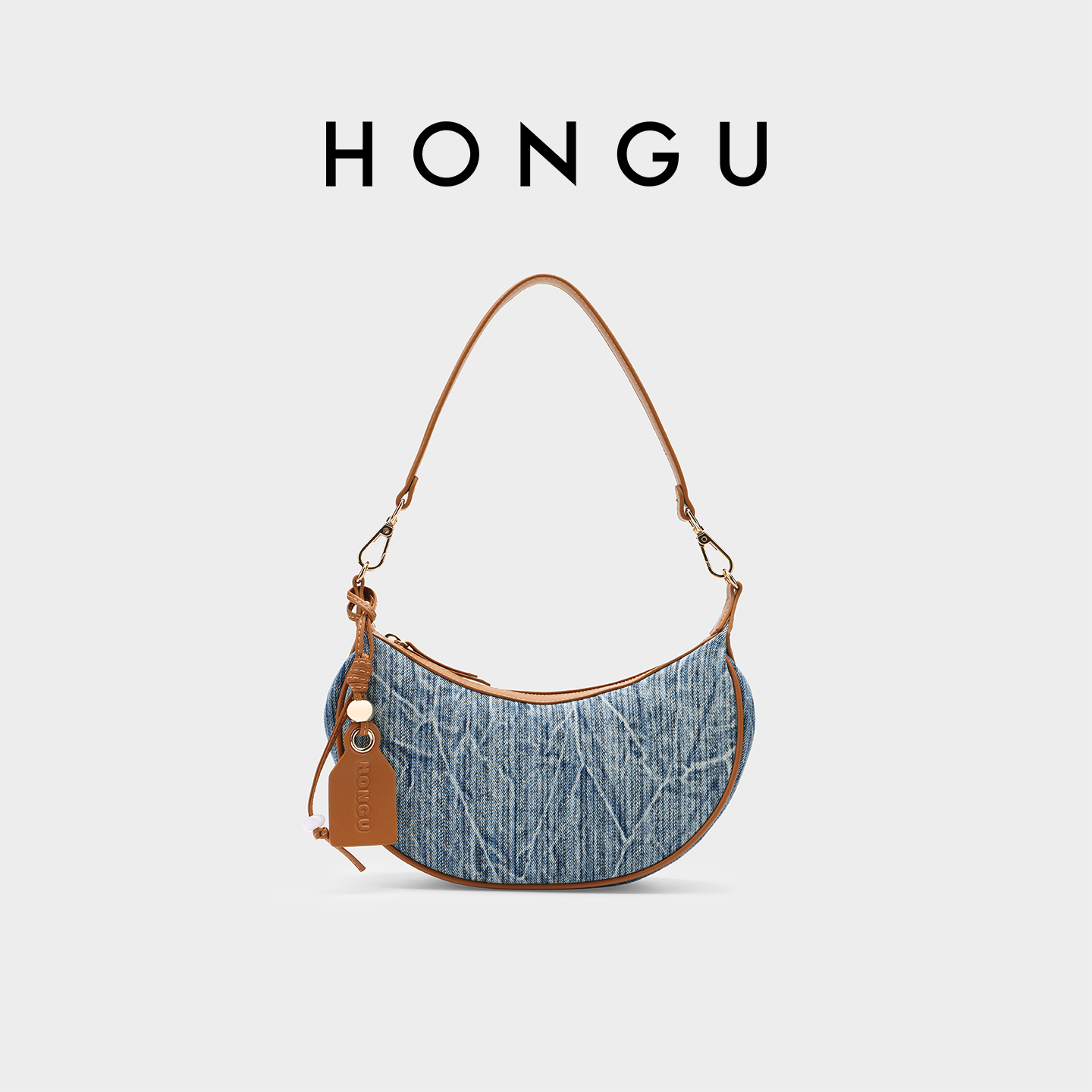 HONGU/红谷【专柜同步上线】云野牛仔复古弯月包新月包时尚腋下斜挎