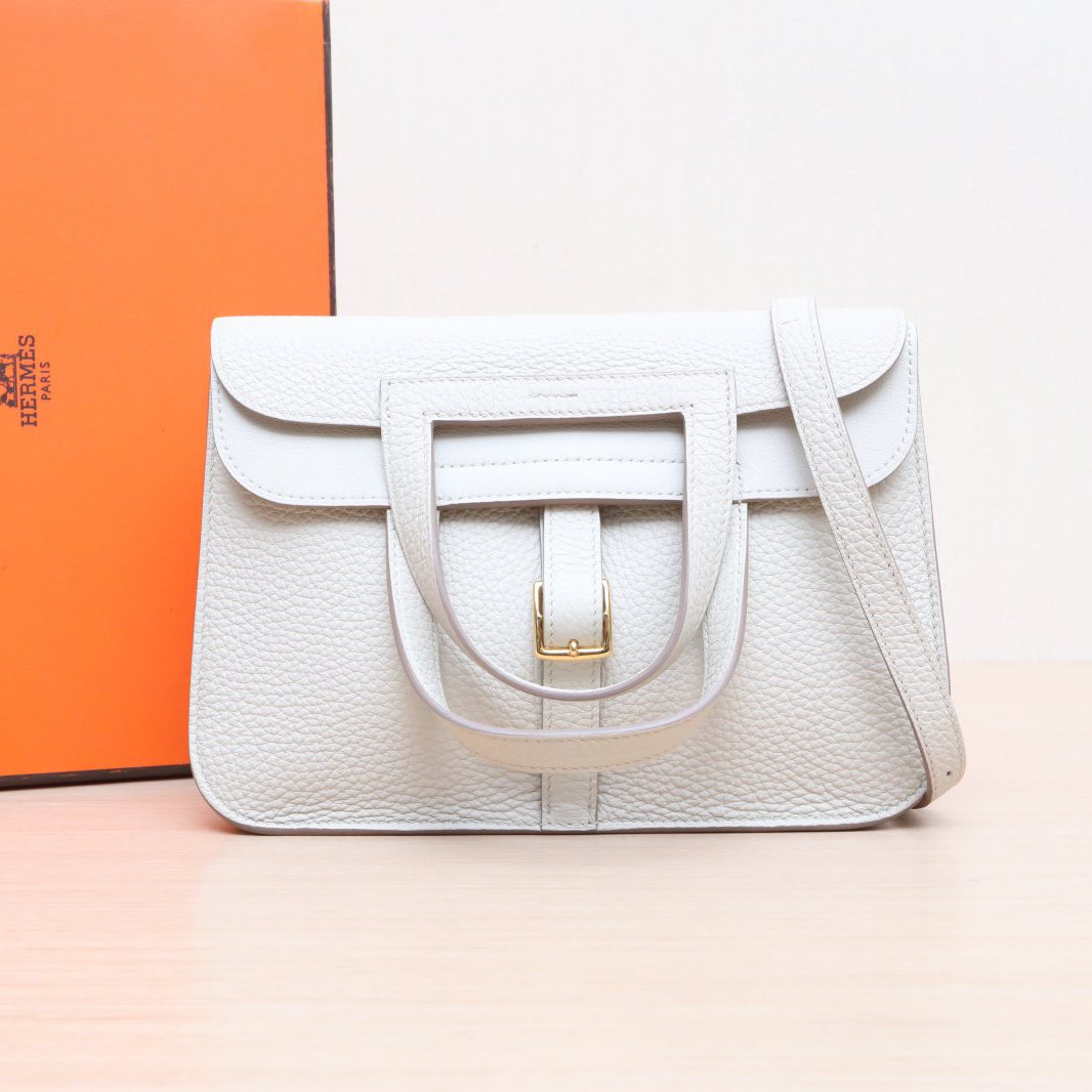 95新 Hermes/爱马仕 小花Jerry 4108732 Halzan 25包 奶昔白 B刻