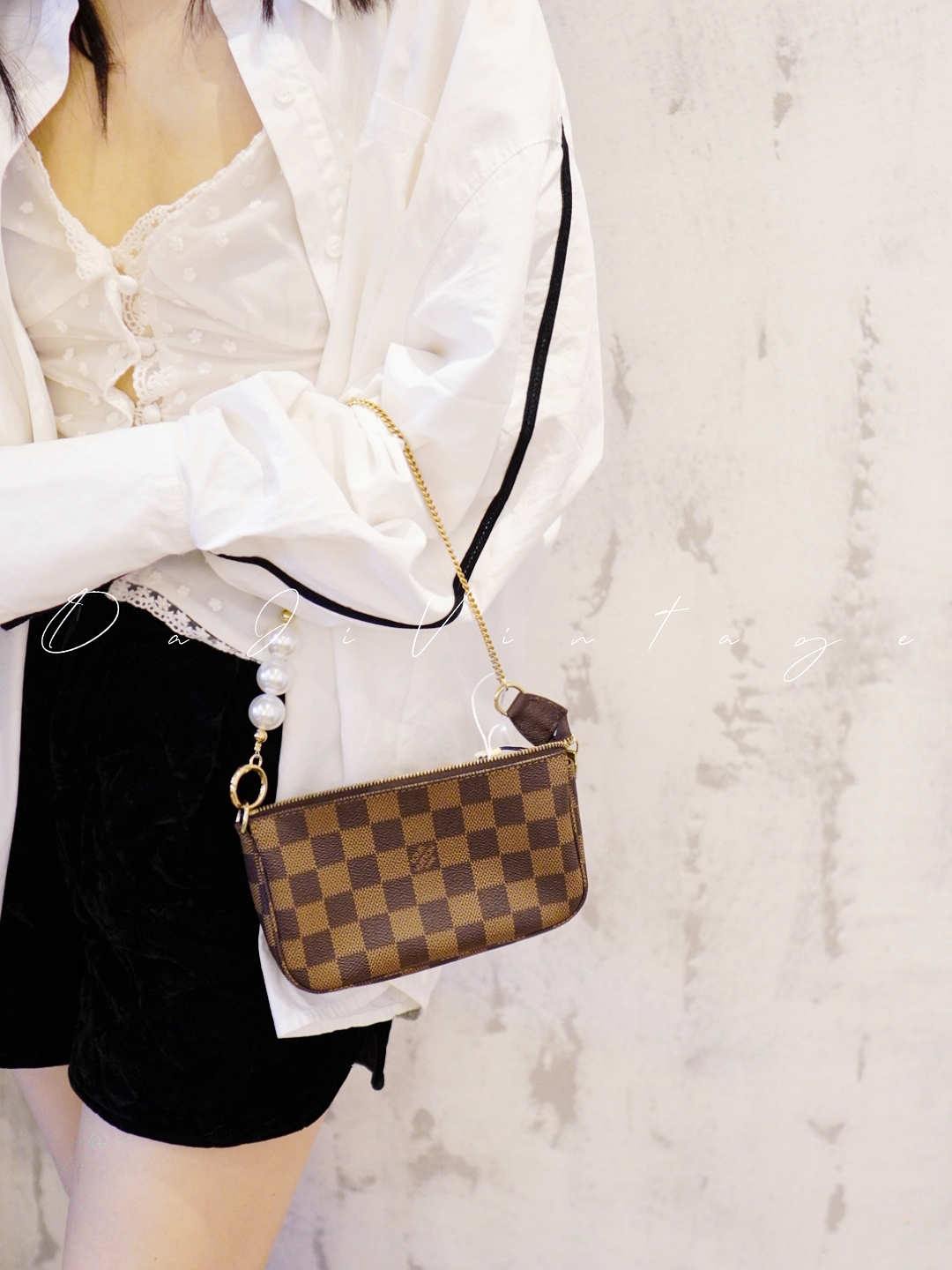 95新 LouisVuitton/路易威登 大吉中古sz/路易威登棋盘格中号麻将