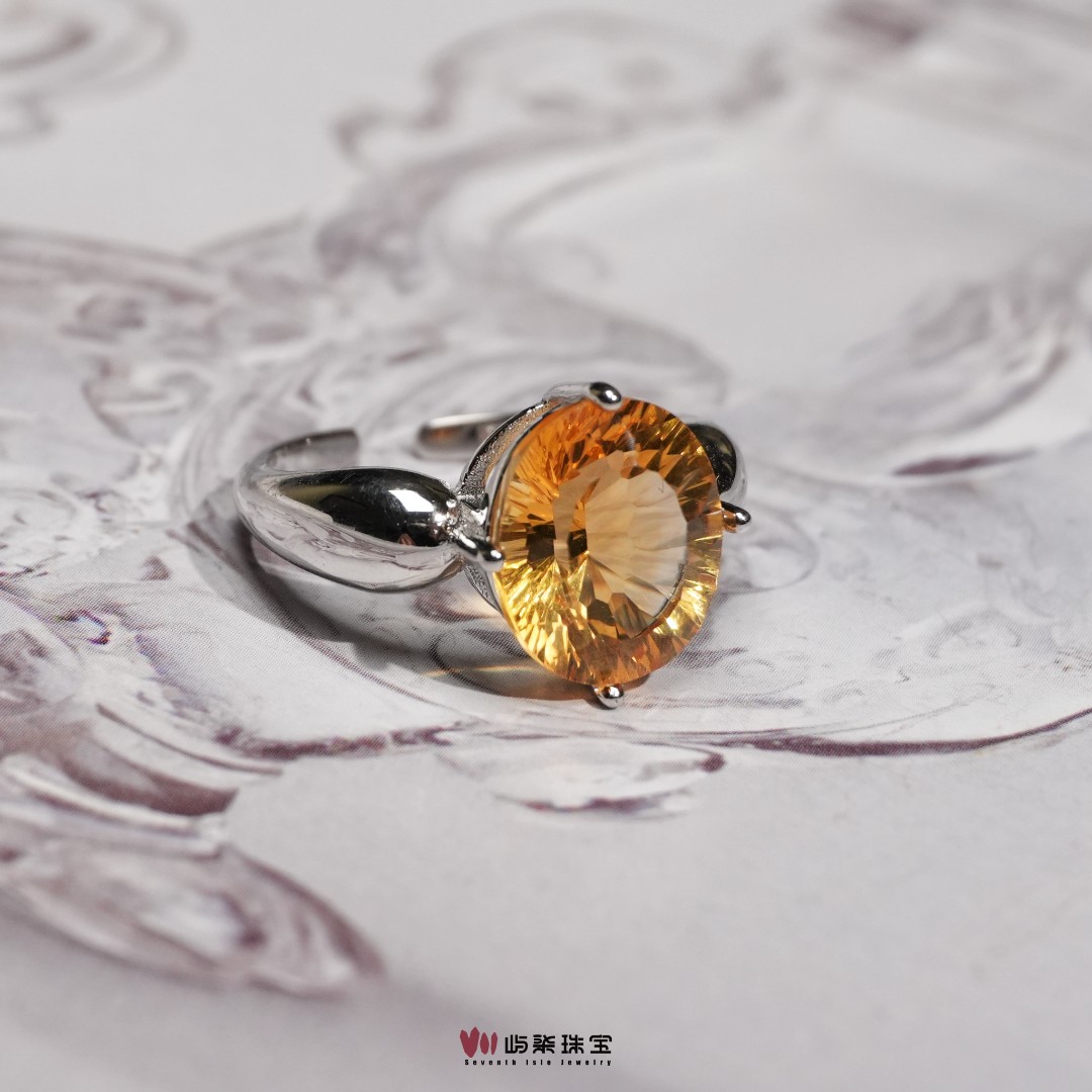 【要努力】D490 水晶银S925镶嵌 黄水千禧切大蛋面戒指