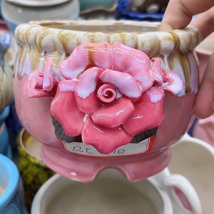 多肉绿植陶瓷花盆9.9包邮，有孔