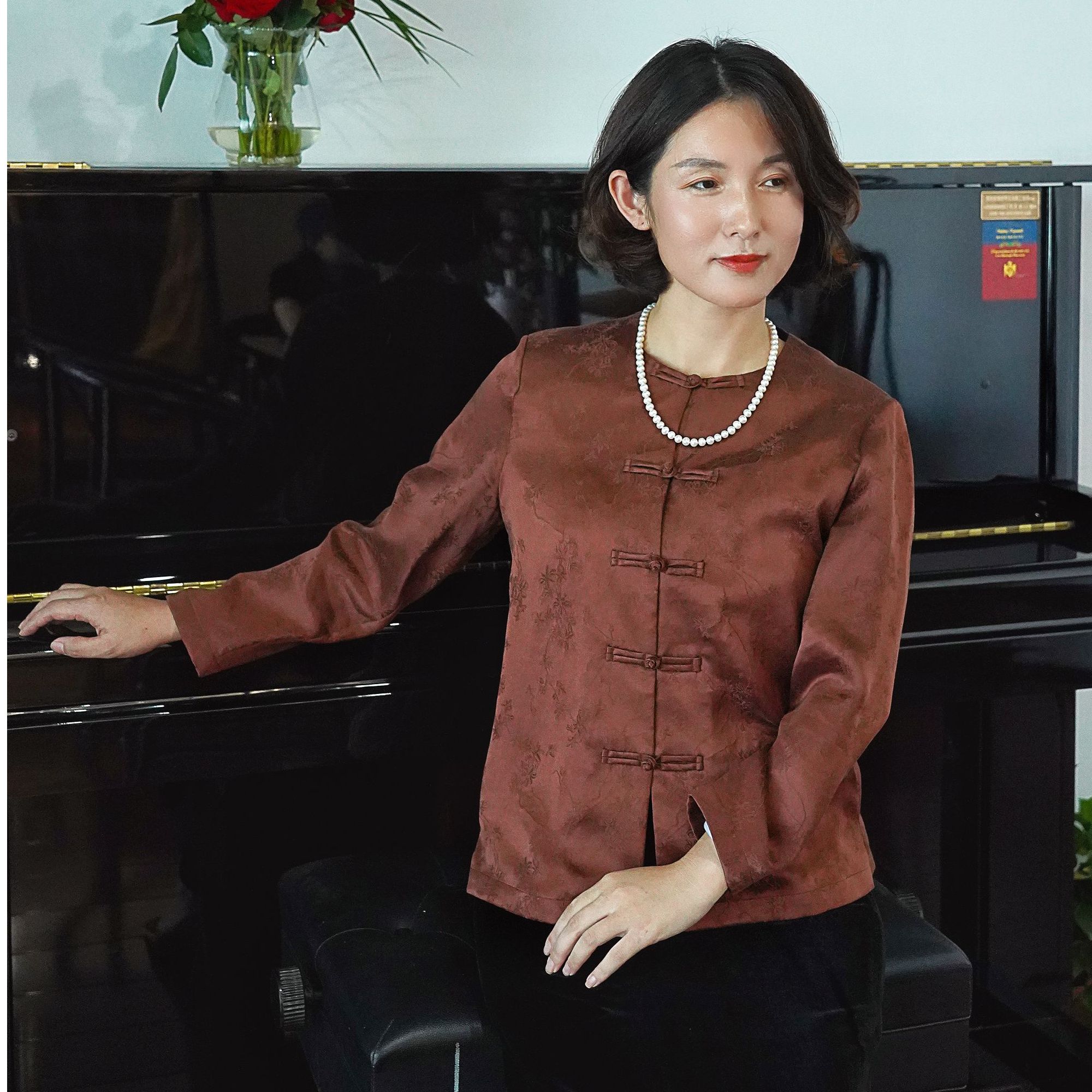 【京华苏艺】2025春秋新款桑蚕丝新中式上衣长袖中国风目童子-68596