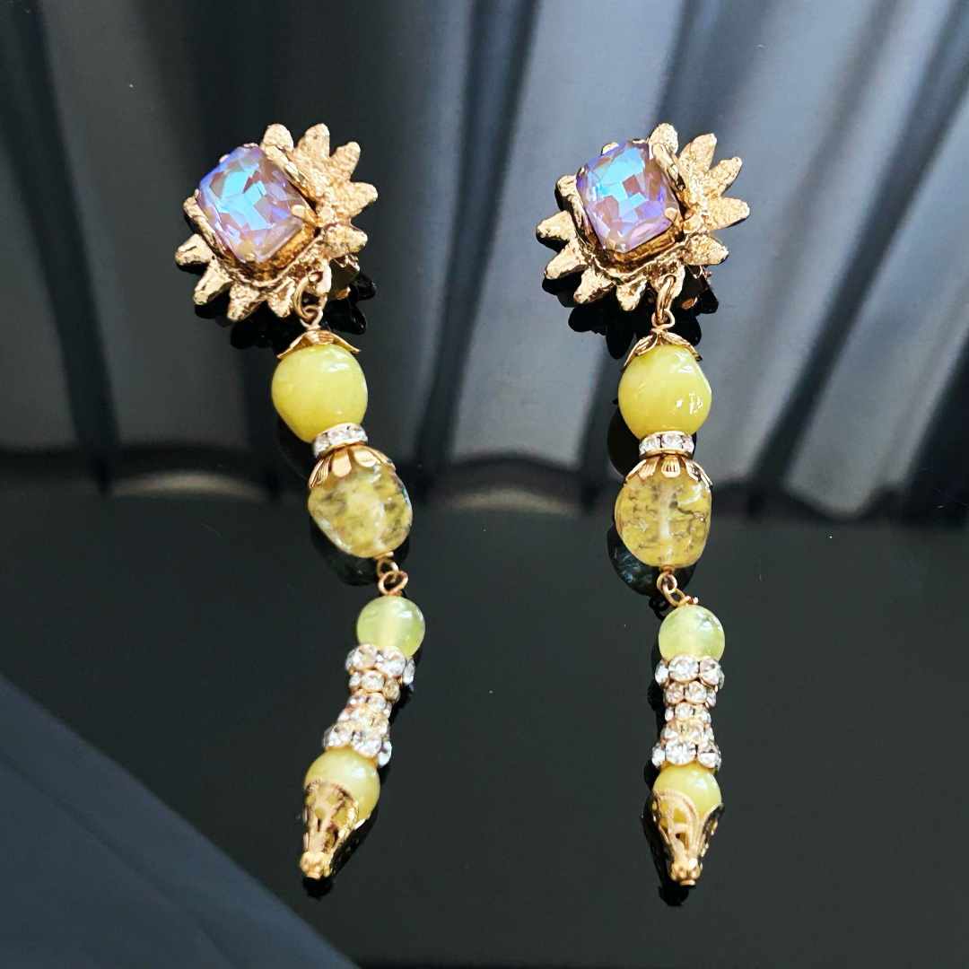 合金耳饰 中古女孩Vintage  法国GAVILANE琉璃2800耳夹A5340