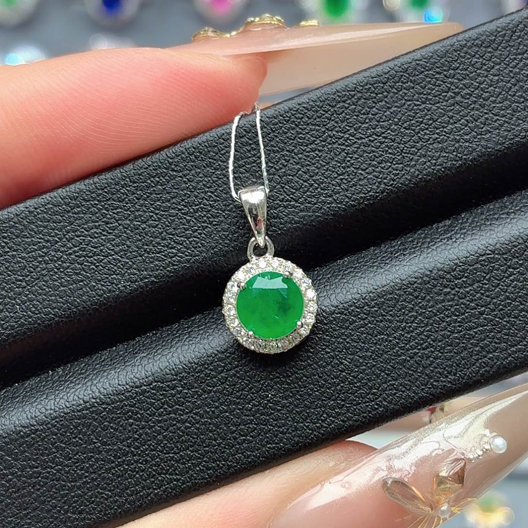 吊坠925银培育祖母绿色宝石