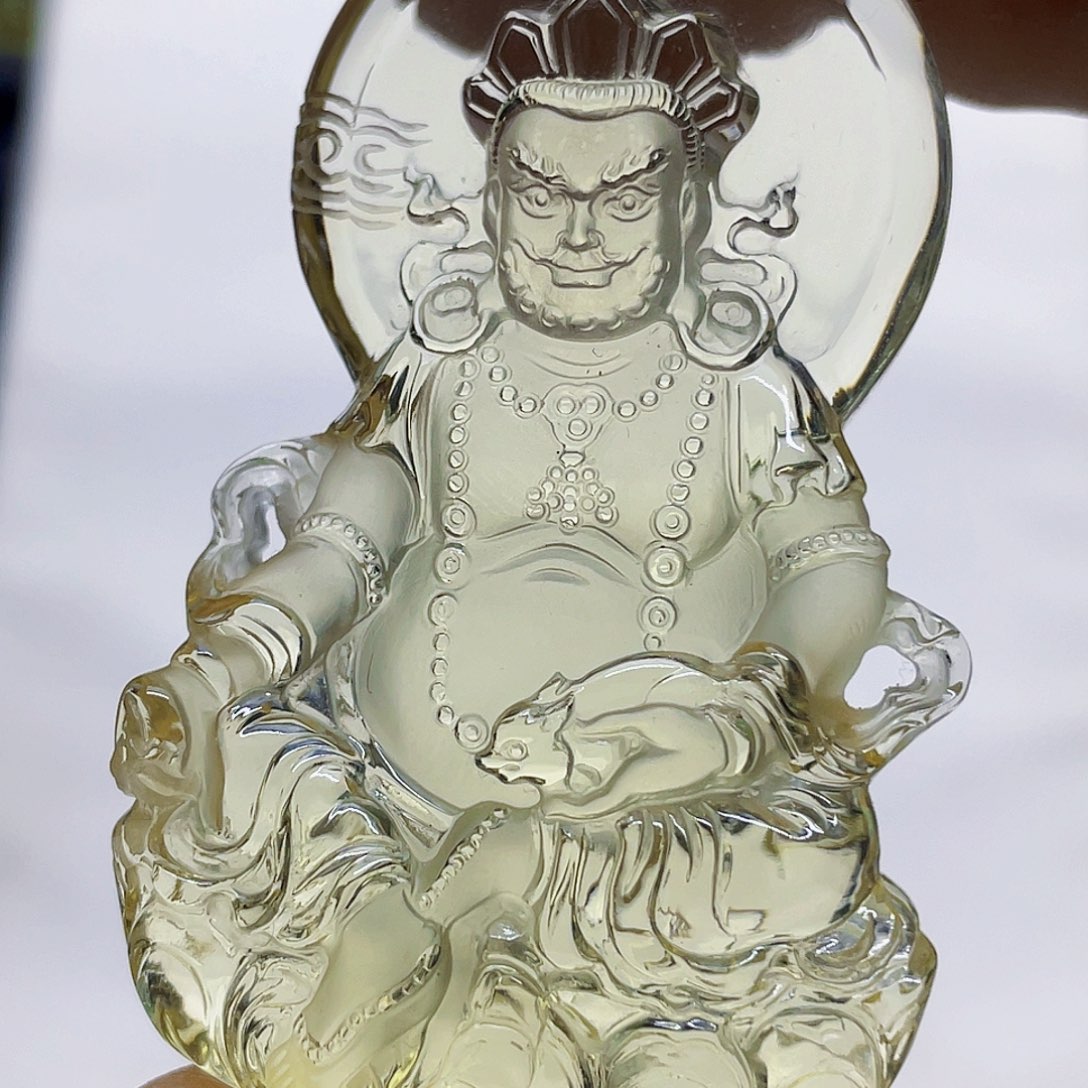 崽***叶颈饰水晶未镶嵌黄水晶大师精雕黄财神吊坠