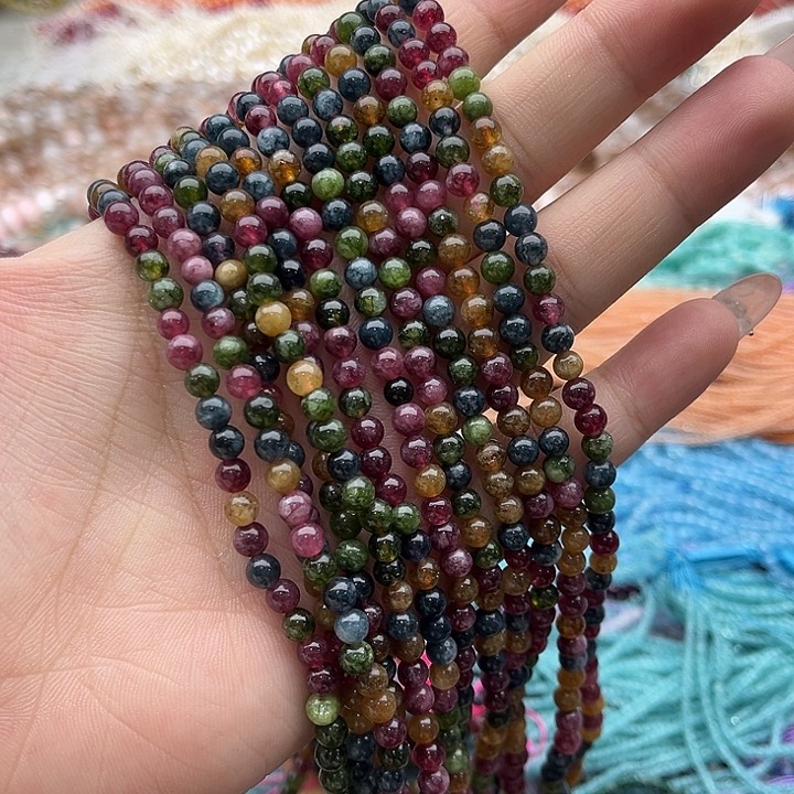 玛瑙/玉髓珠宝半成品未镶嵌一条4.5mm左右碧玺珠