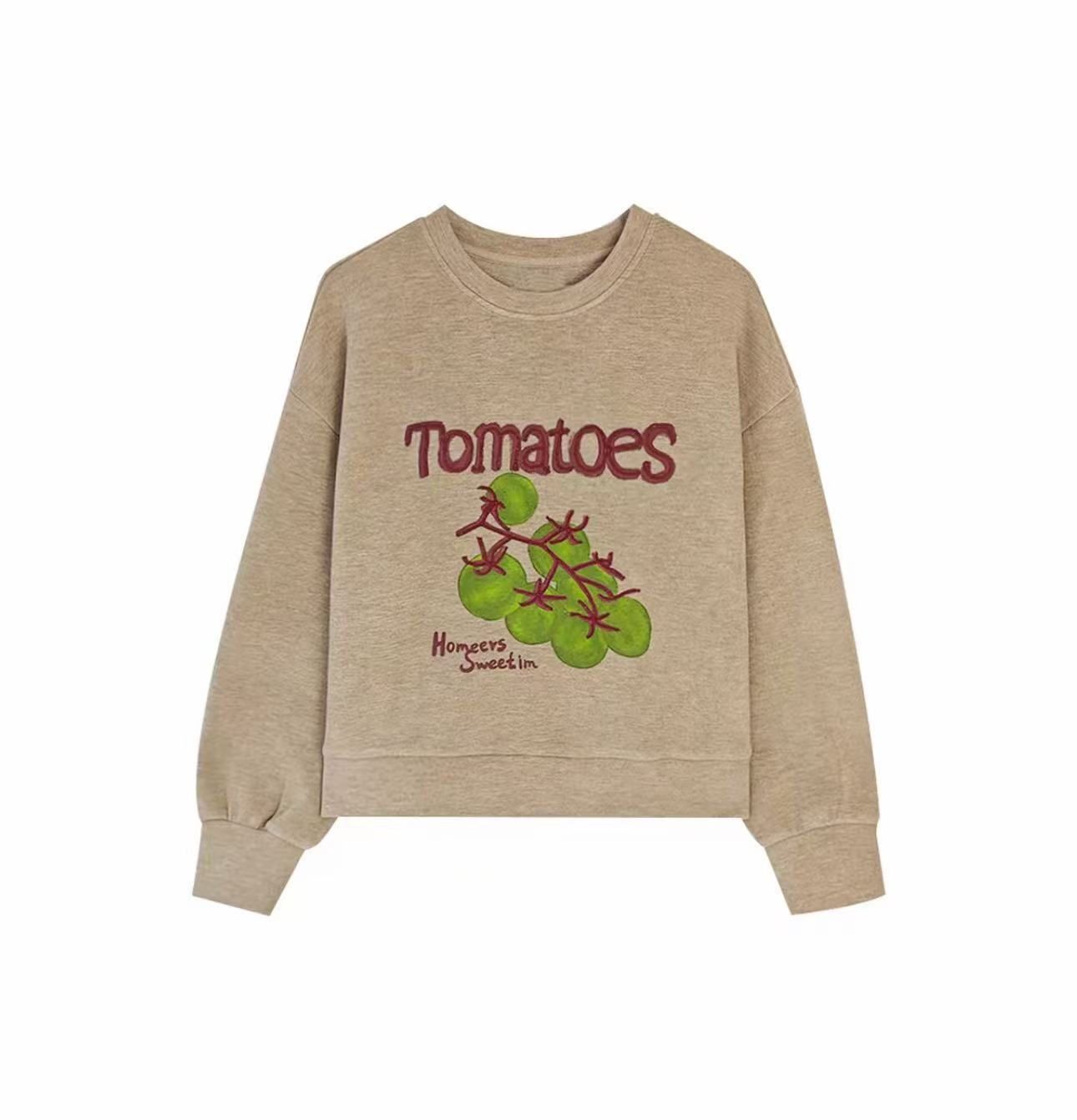 XUANYAN瑄颜秋季韩系百搭休闲时尚番茄刺绣圆领卫衣女上衣9110