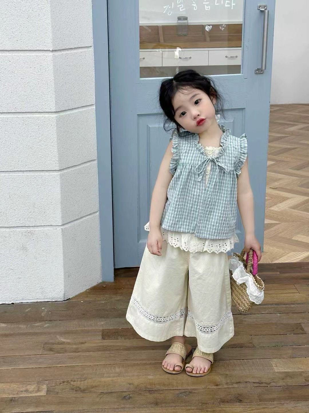 套装格子见详情洋气女薄款夏季纯色牛仔韩版女童