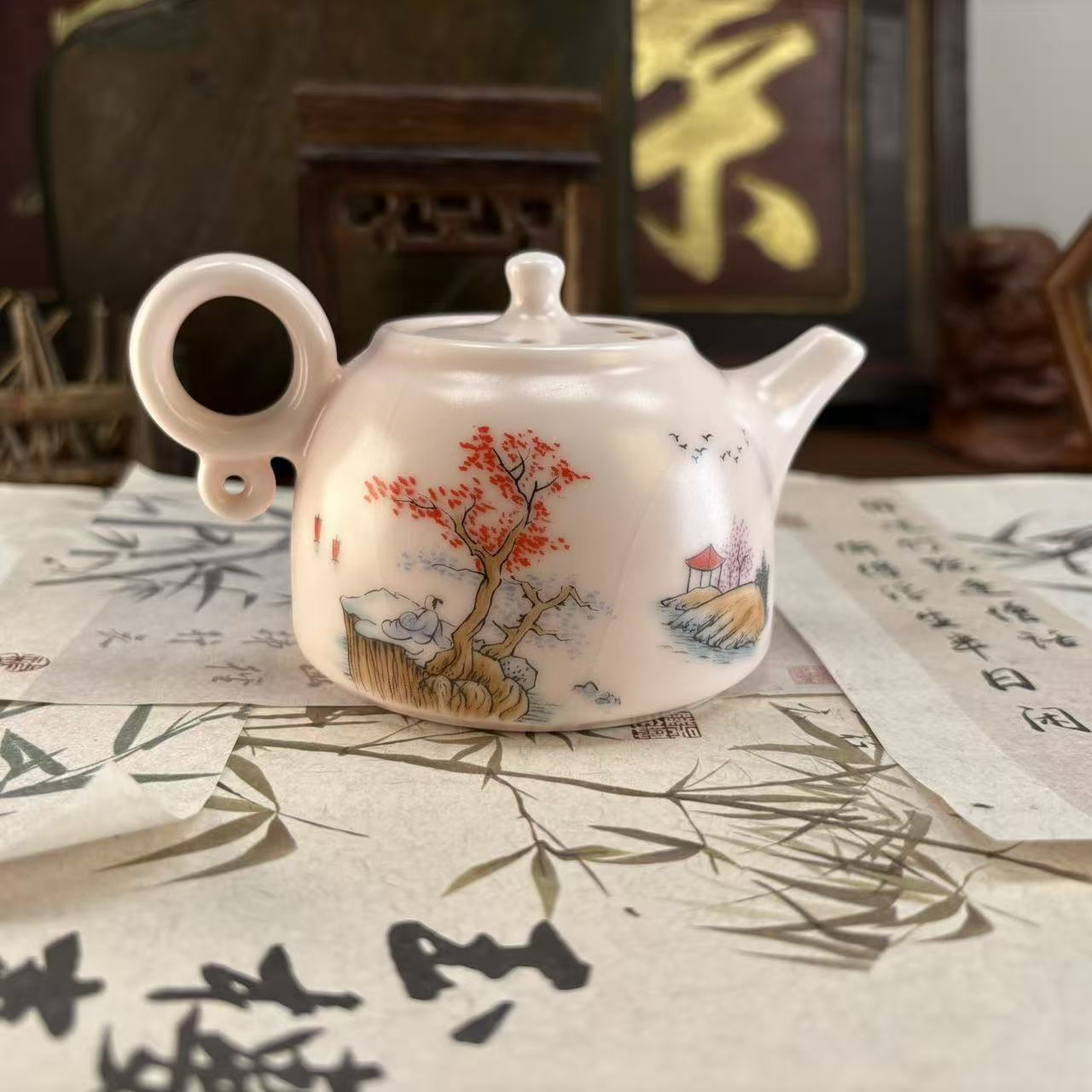 铁胎粉汝窑山水壶-5034-直播专享