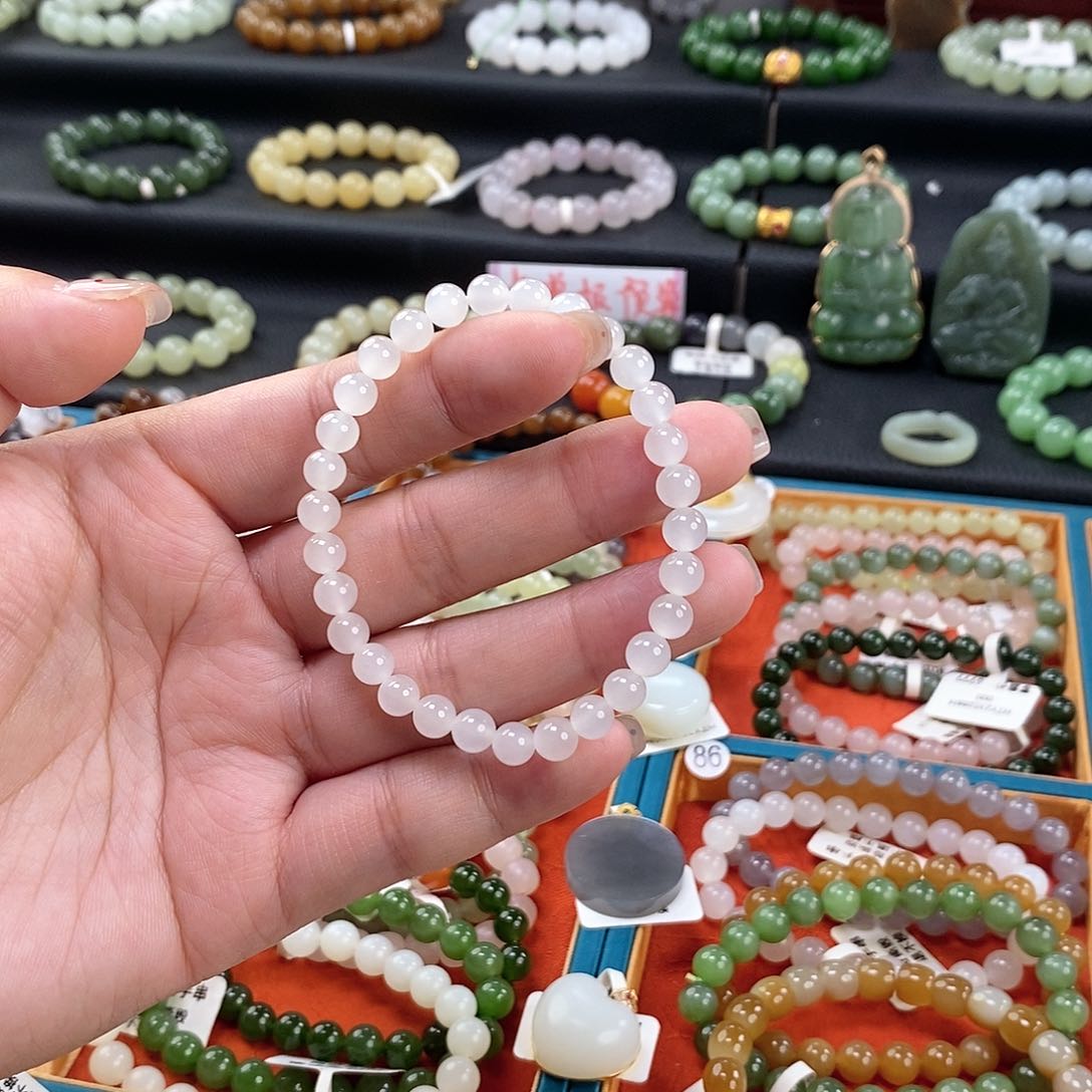 和田玉手链 6MM未镶嵌白玉