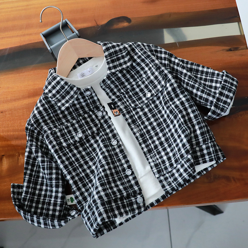 春装男女童衬衫春秋洋气儿童格子衬衣外套韩版宝宝上衣潮1723