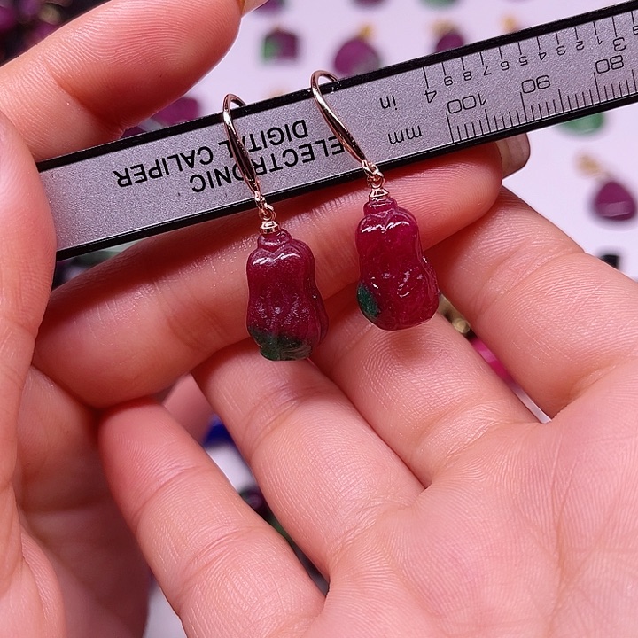 红宝石耳坠银S925镶嵌