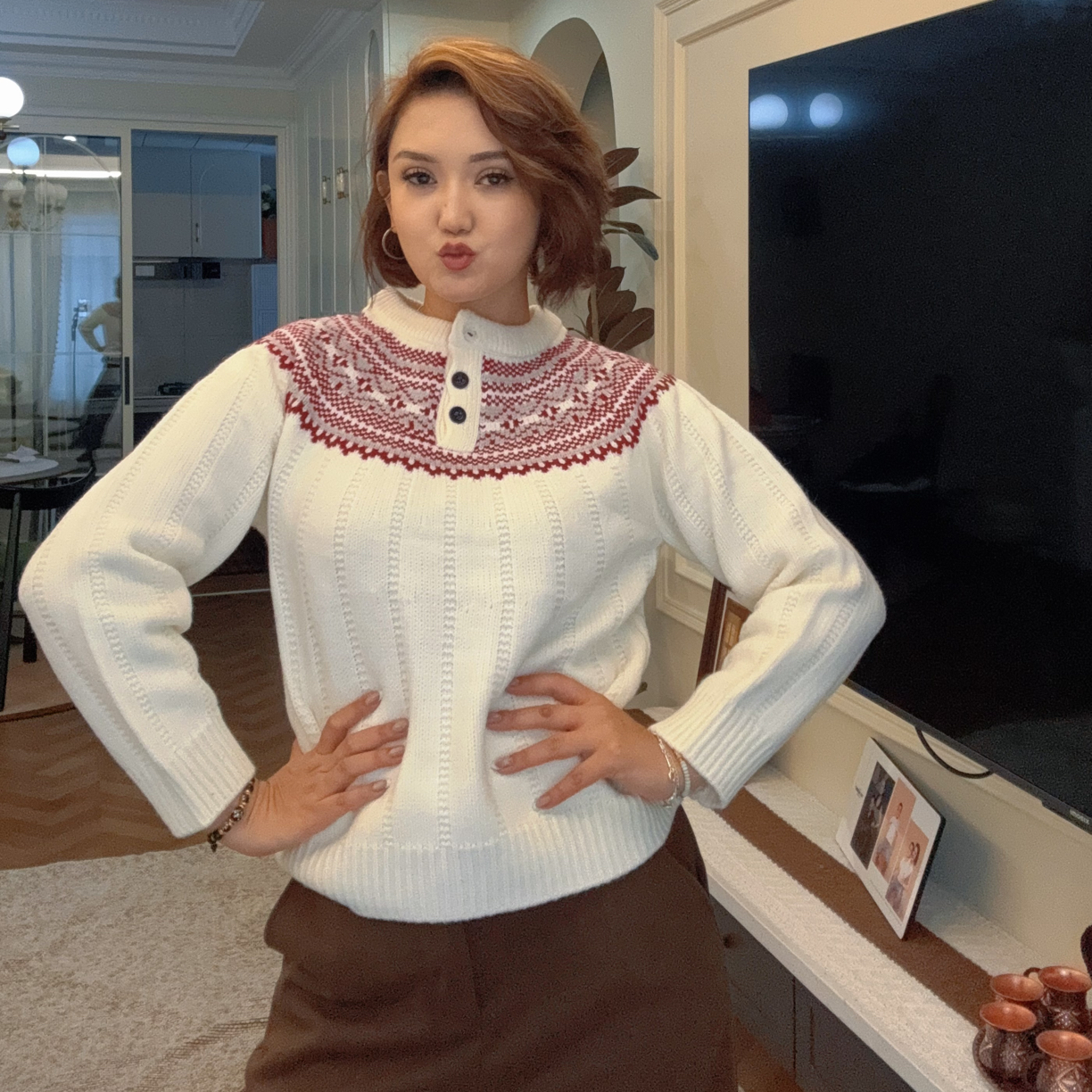 羊毛衫加厚民族风毛衣小清新费尔岛圆领套头衫内搭冬