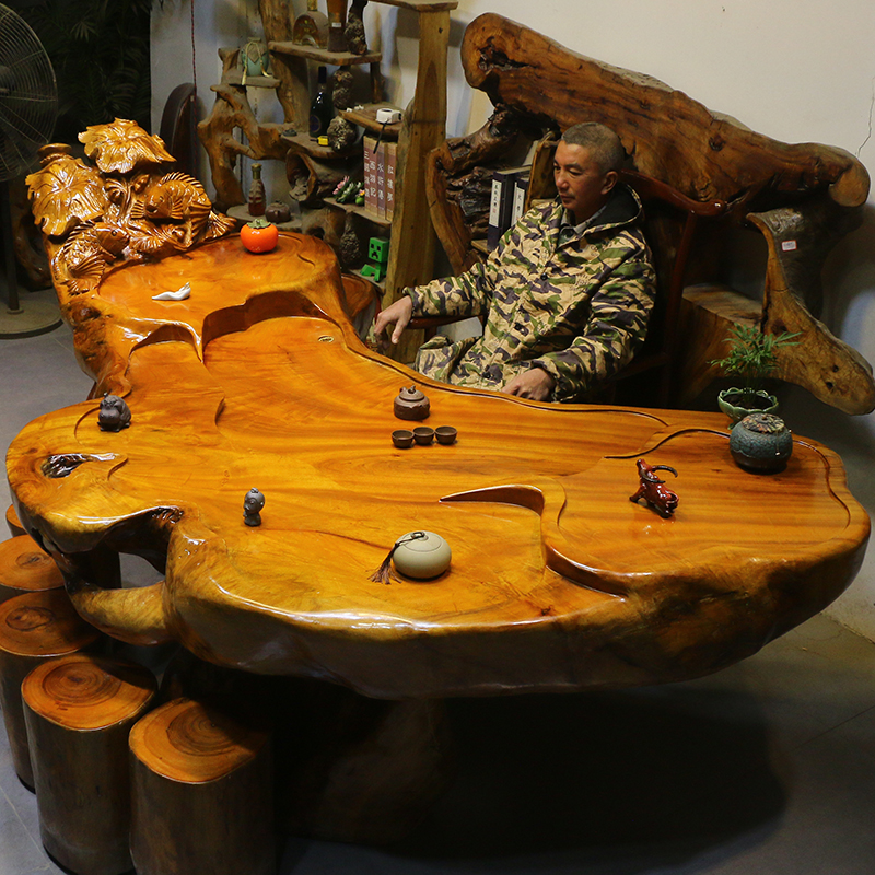 香樟木根雕茶台整体树根茶桌椅组合茶几家具木雕树头HP10298