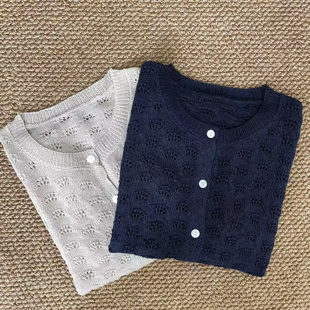 【左耳与麻】2025夏季新款桑蚕丝和纸纱镂空针织开衫女22127