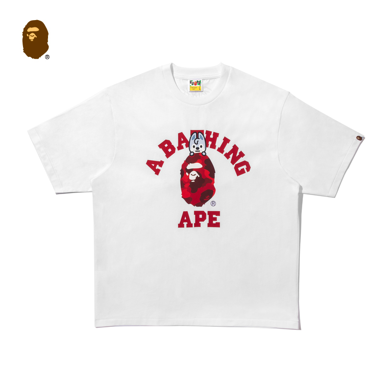 BAPE XSTRAY KIDS联名男装迷彩猿人卡通动物塑印花短袖T恤932101P