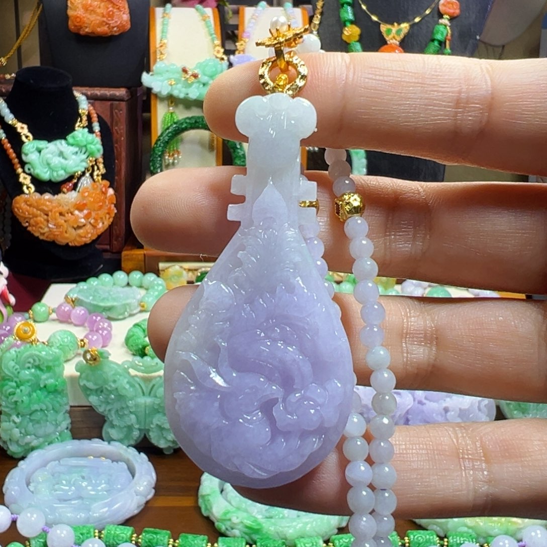 翡翠未镶嵌吊坠(赠链)冰紫琵琶