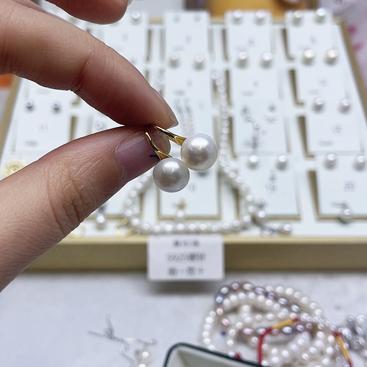 淡水珍珠耳饰银S925镶嵌秀*